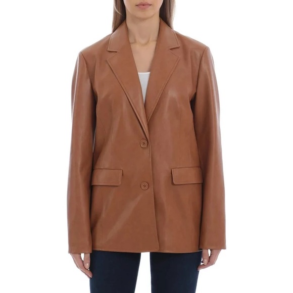 Avec Les Filles Women's Vegan Leather Blazer in Cognac XXS - Picture 2 of 8